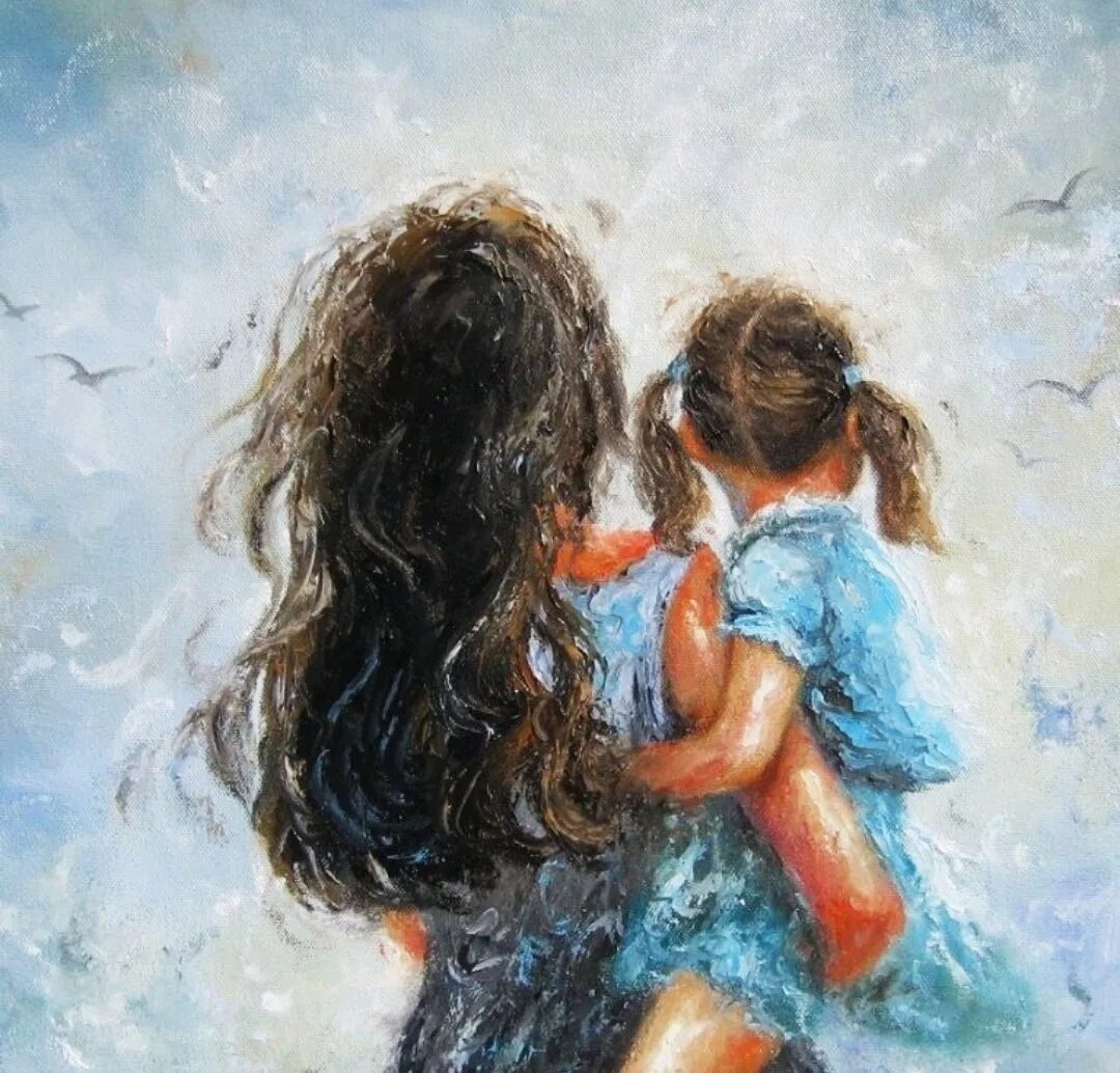 Картина маслом мама с дочкой