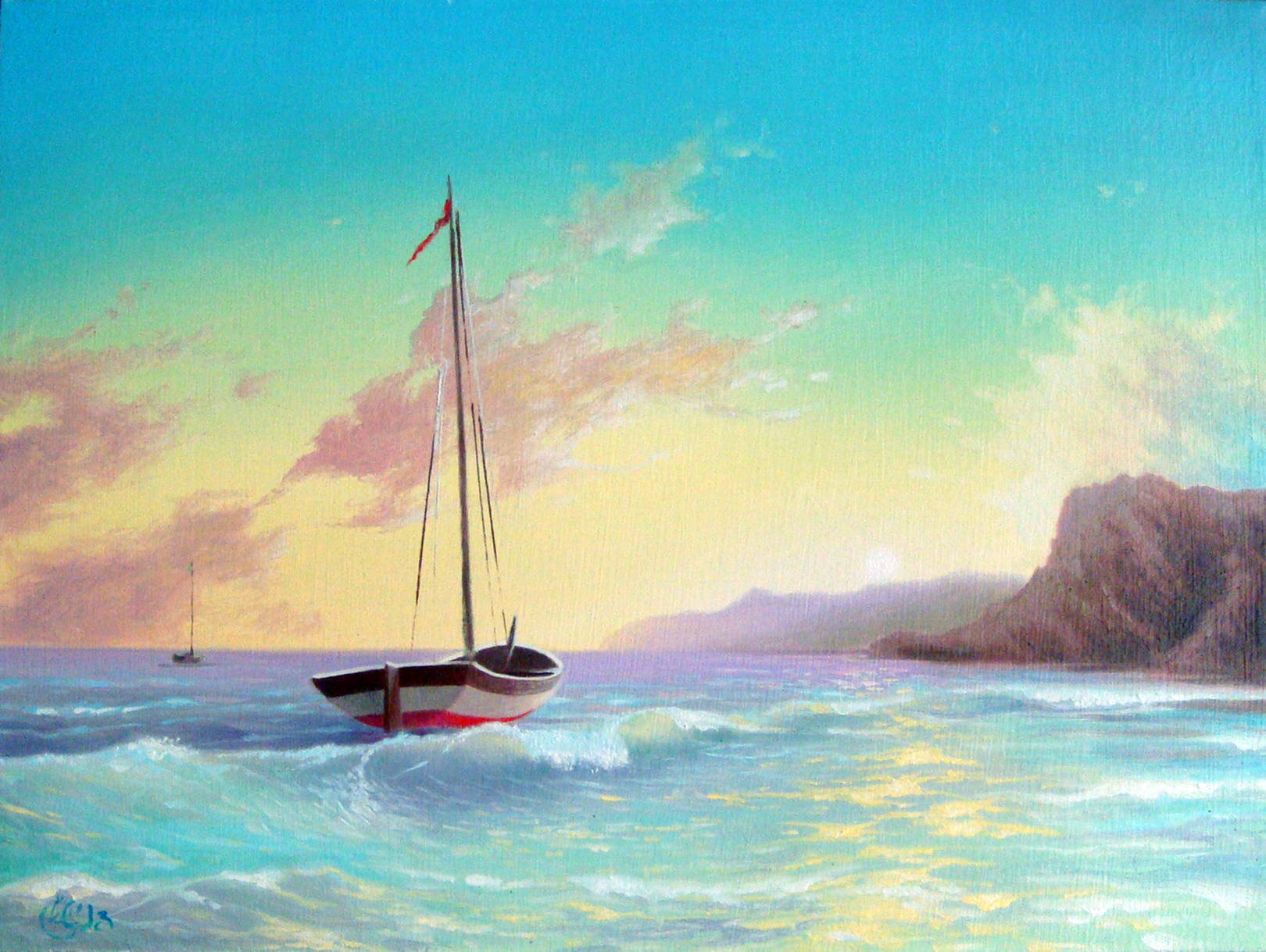 Морской пейзаж с лодкой