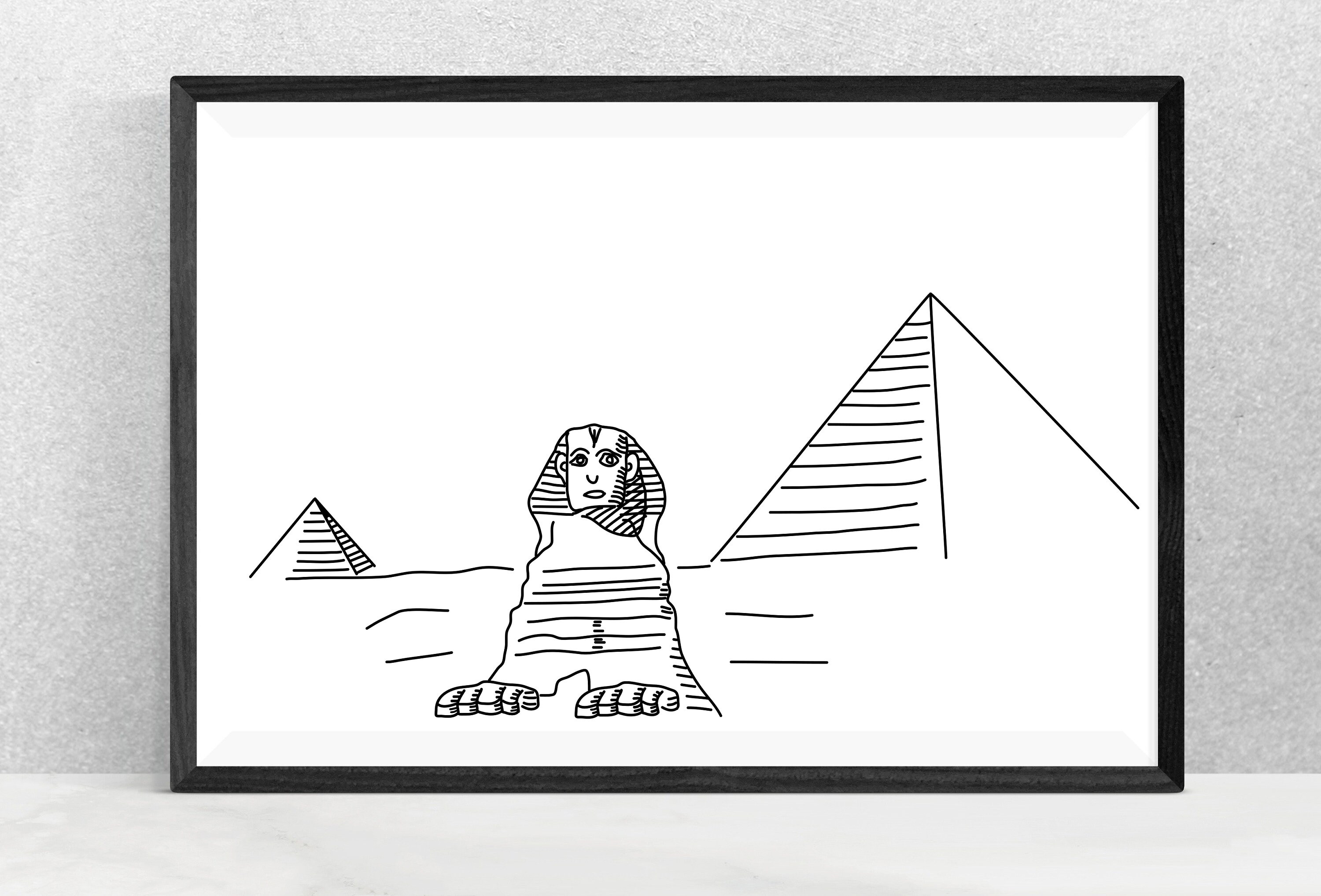 Нарисовать египетские пирамиды и сфинкса