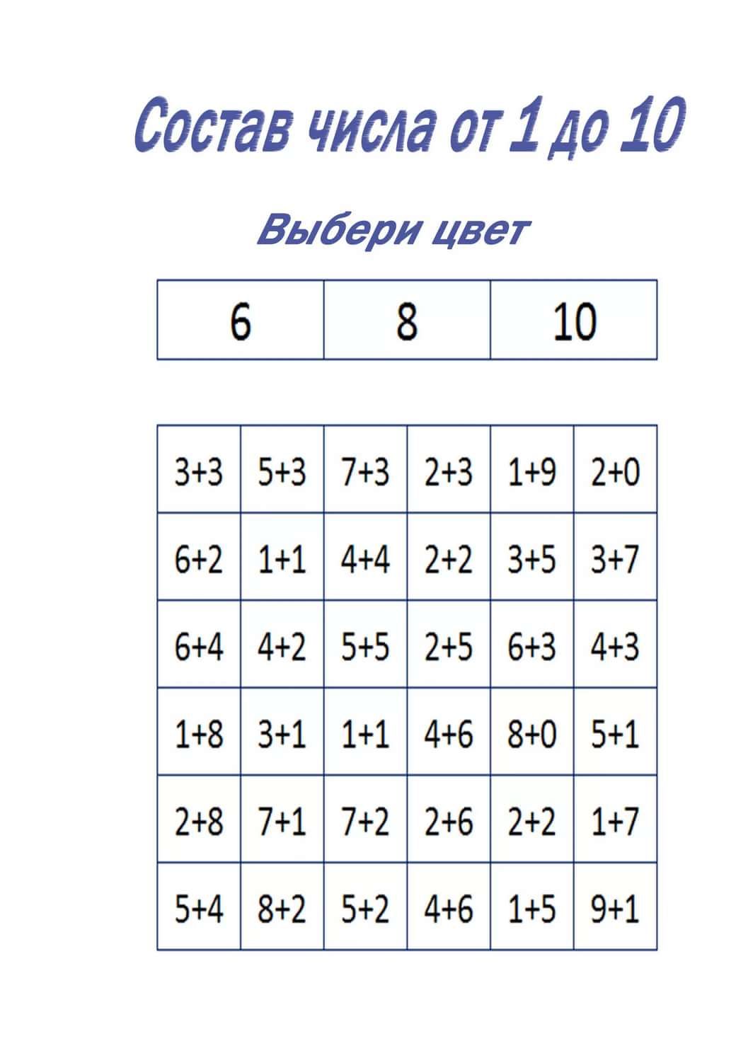 Примеры на состав числа до 10