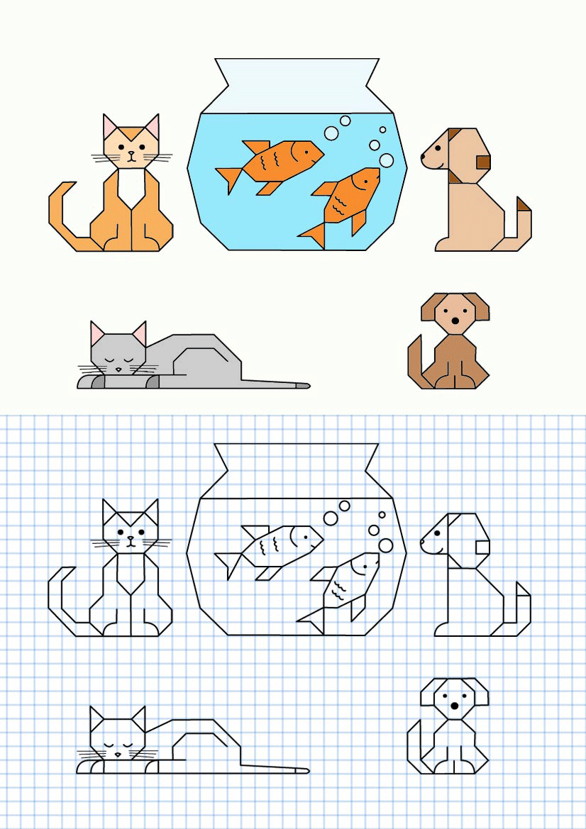 Простые рисунки по клеточкам животных