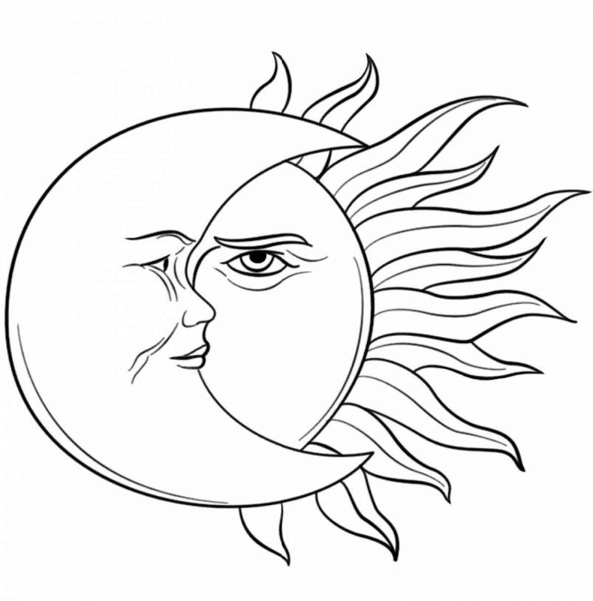 Солнце и месяц раскраска