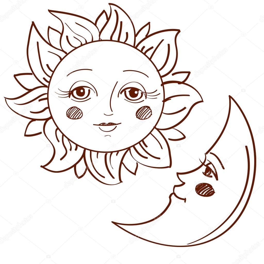 Солнце и Луна рисунок карандашом