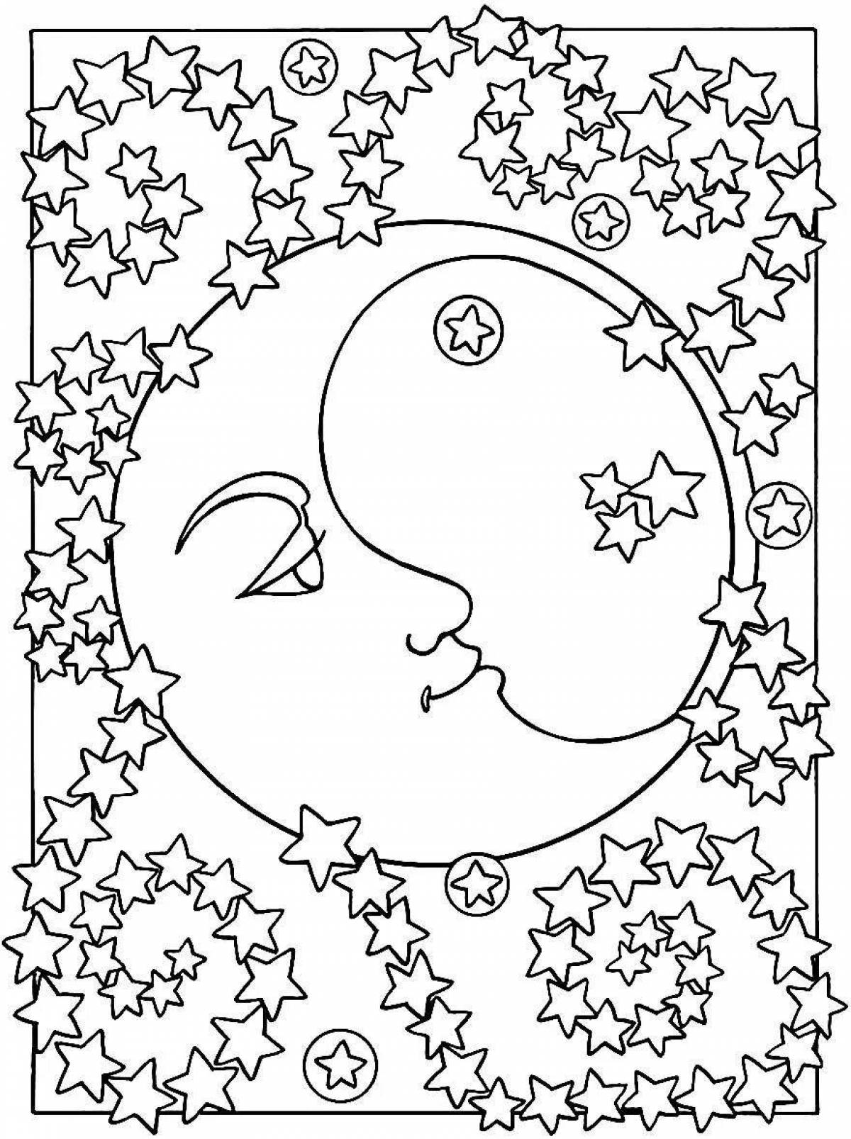 Луна и звезды раскраска для детей