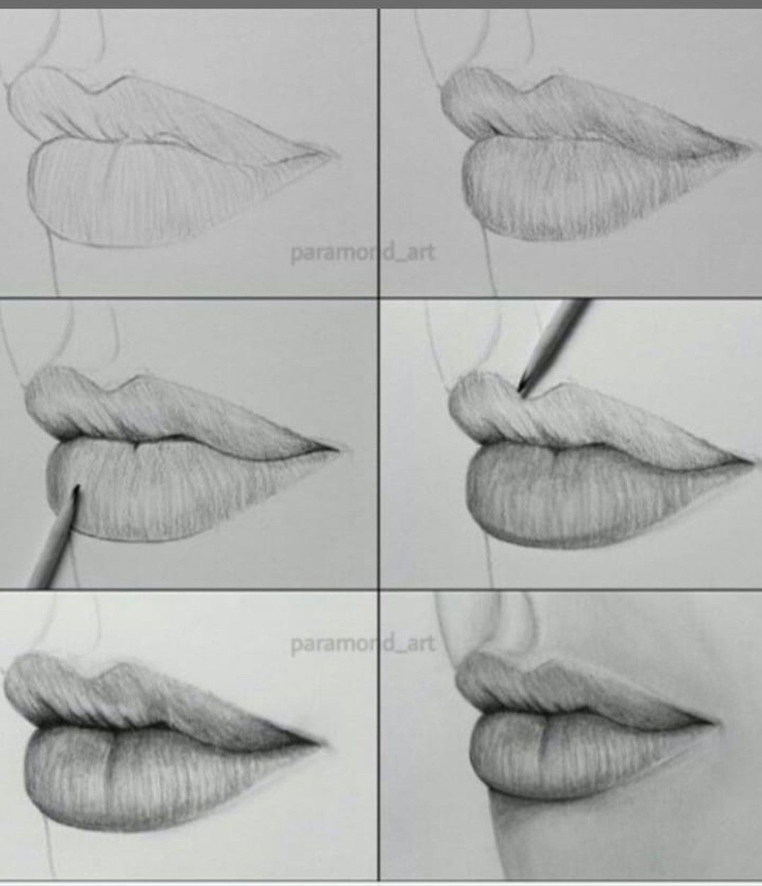 Пошаговое рисование губ карандашом