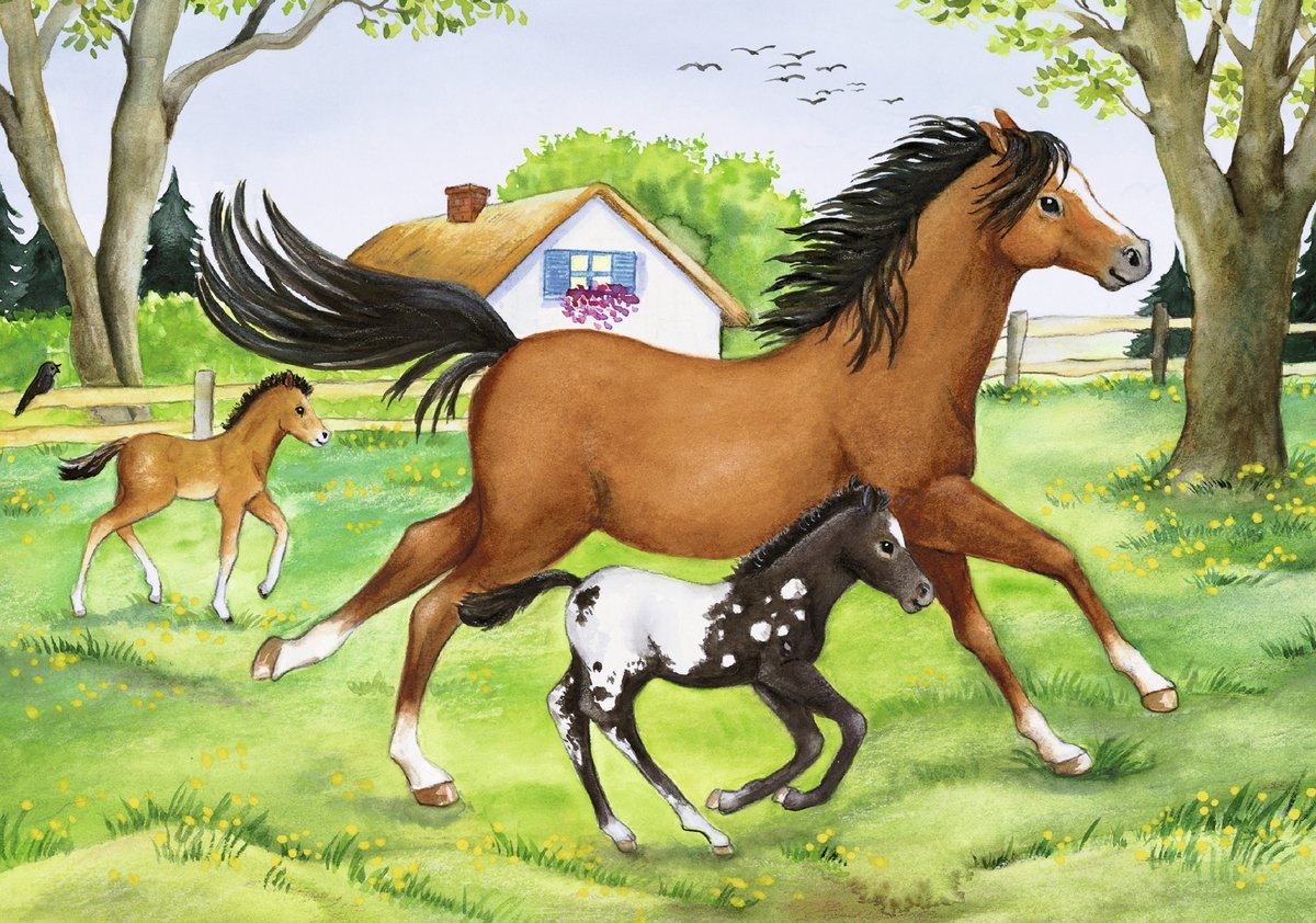 Иллюстрация лошадь с жеребенком