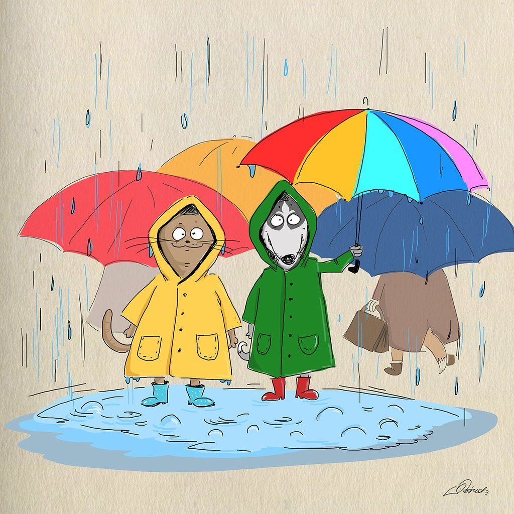 Веселый зонтик и дождик