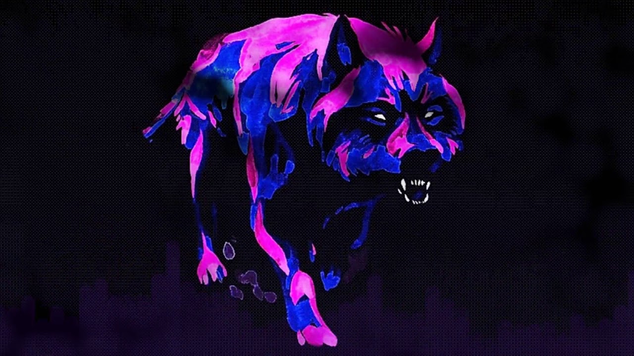 Фиолетовый неоновый волк