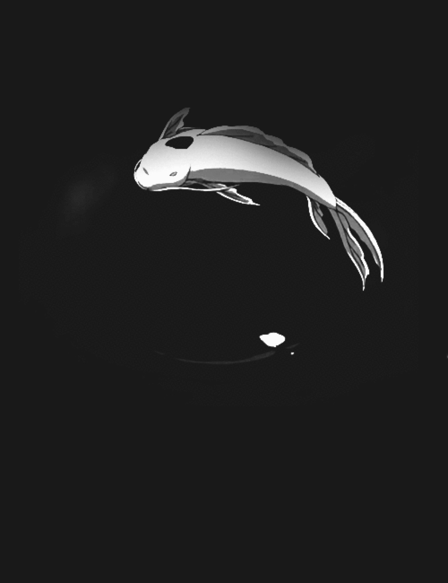 Белая рыба на черном фоне Минимализм