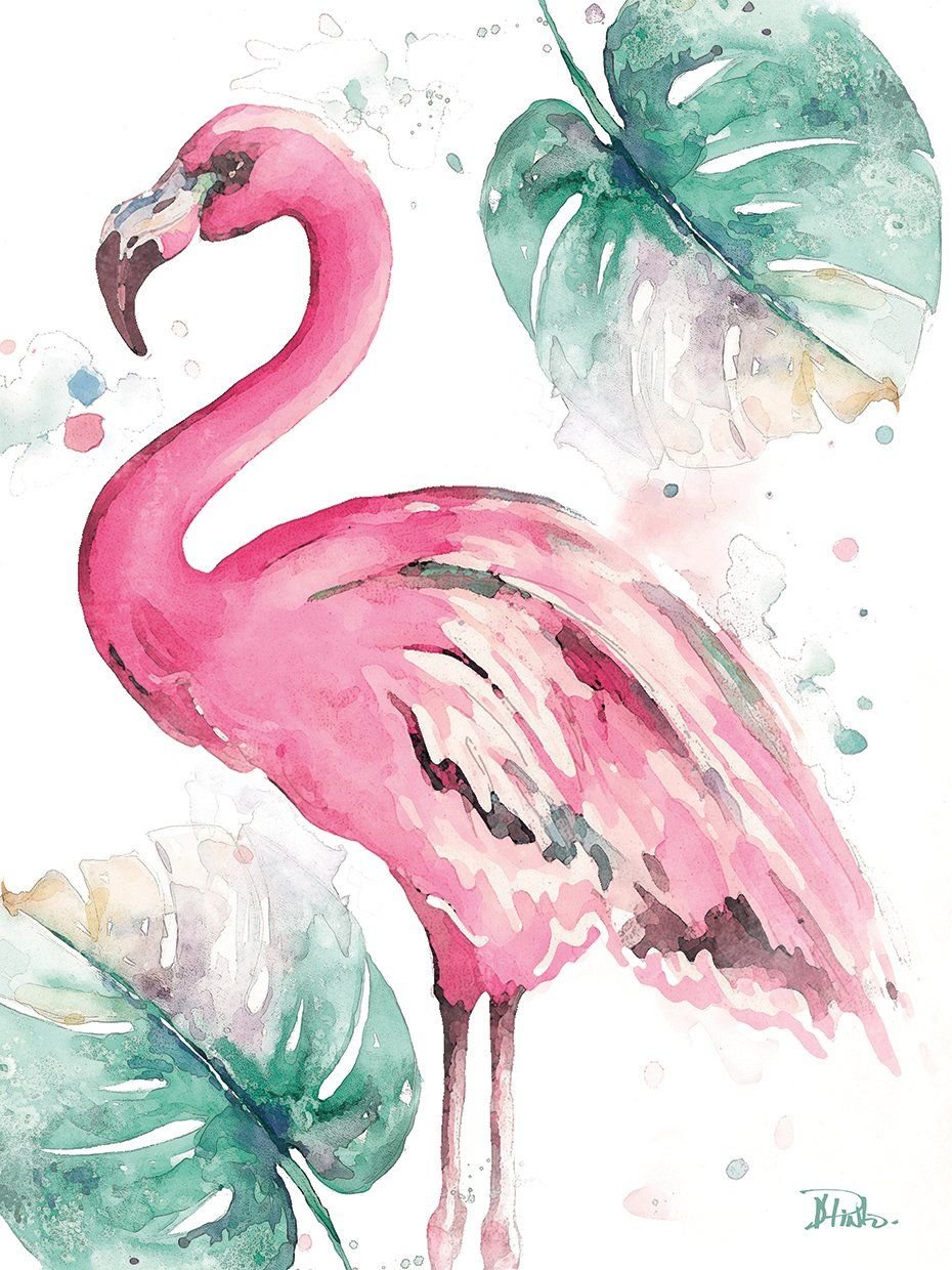 Фламинго рисунок акварелью