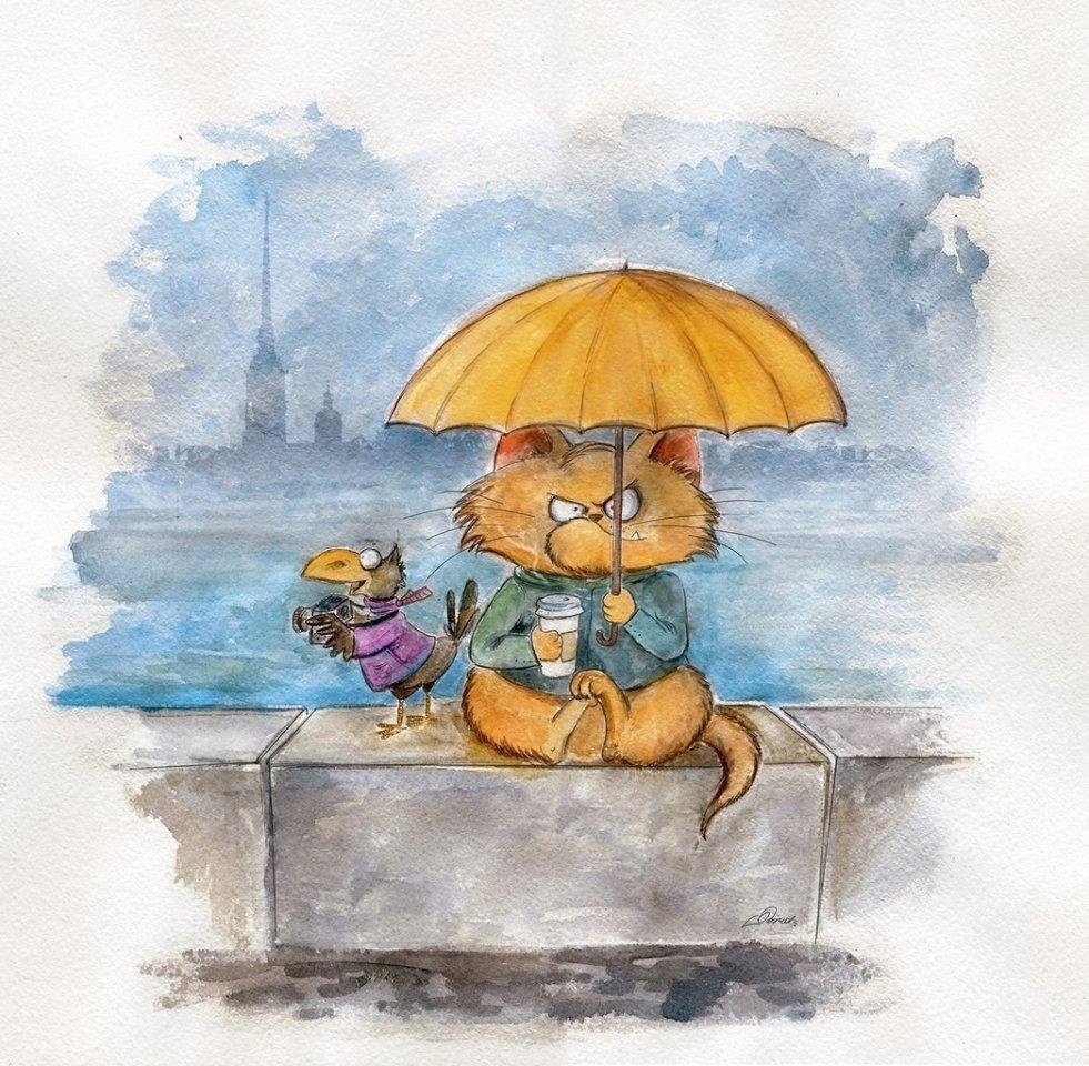 Кот под дождем осень