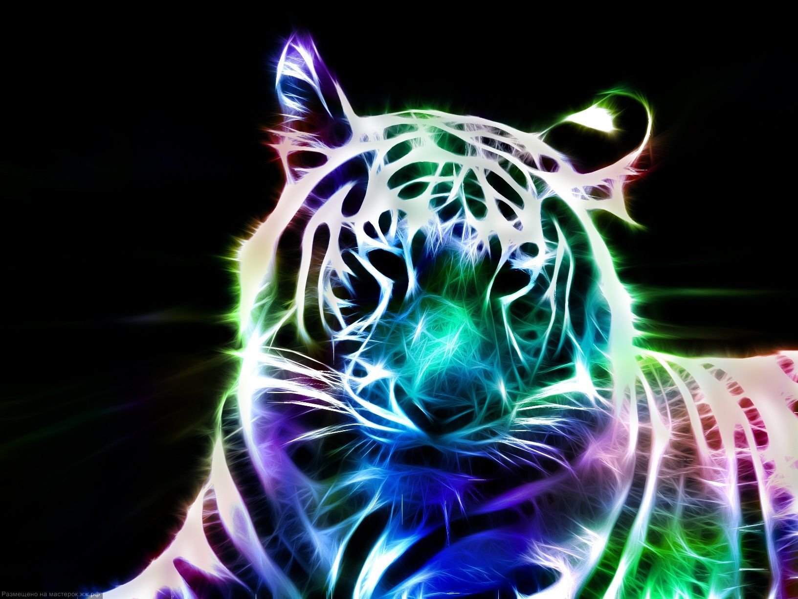 Неоновый тигр 3д