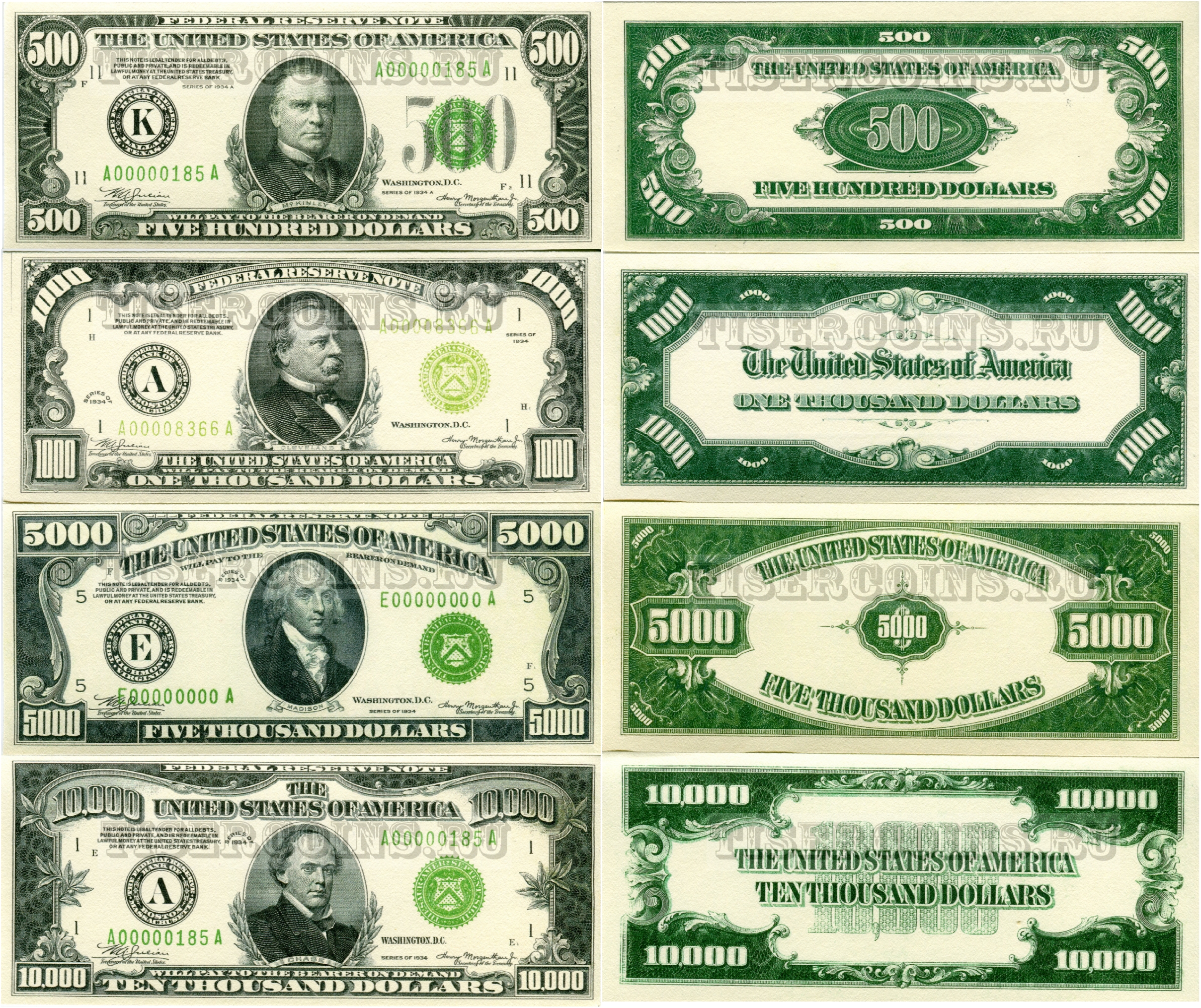 Купюры долларов США