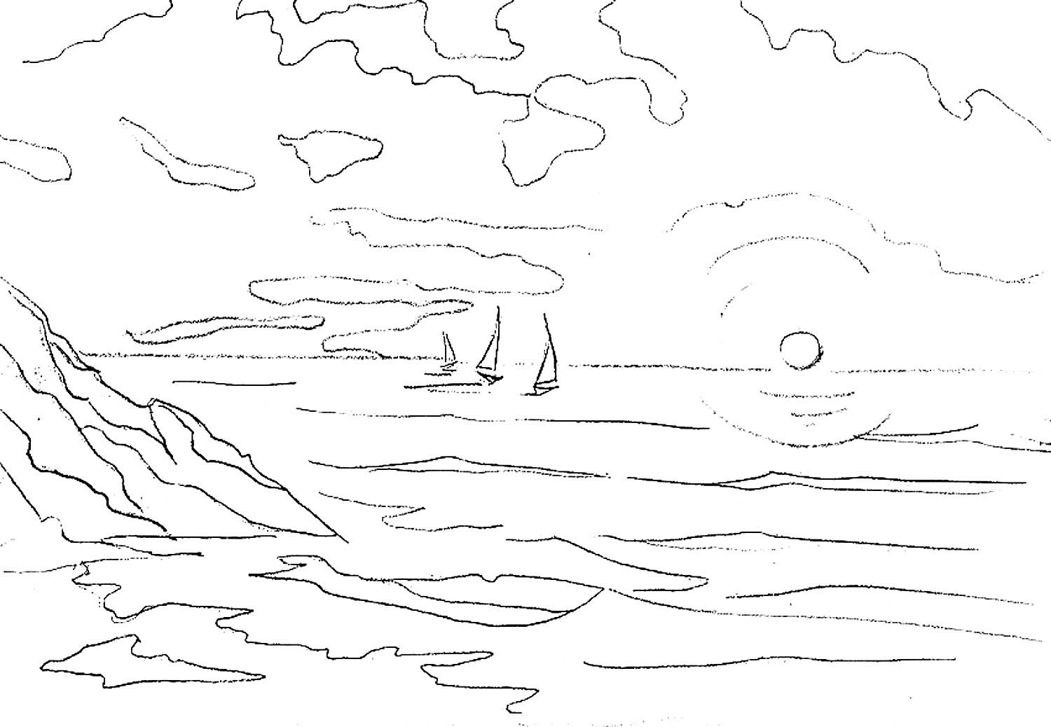 Море рисунок карандашом для детей