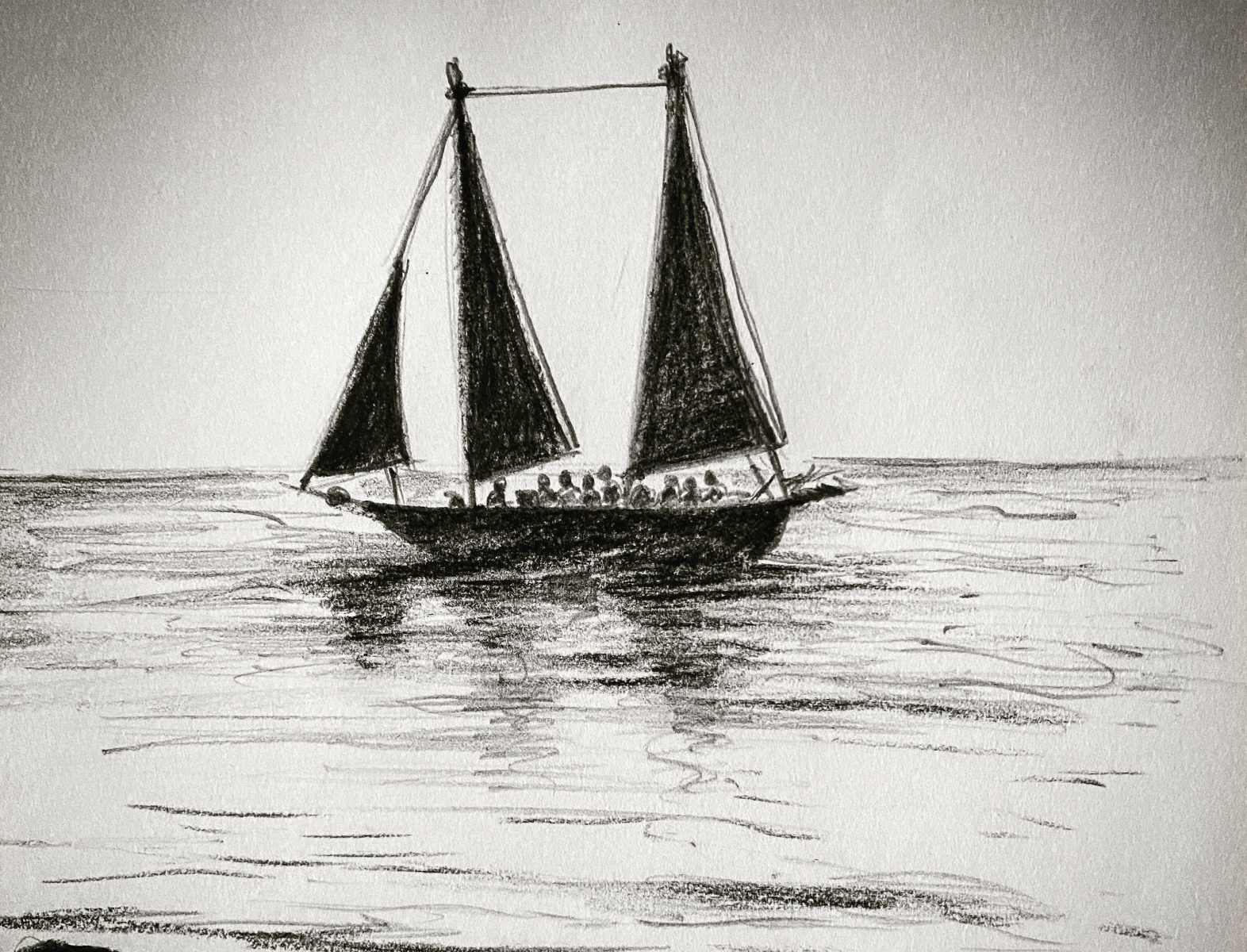 Лодка в море рисунок карандашом