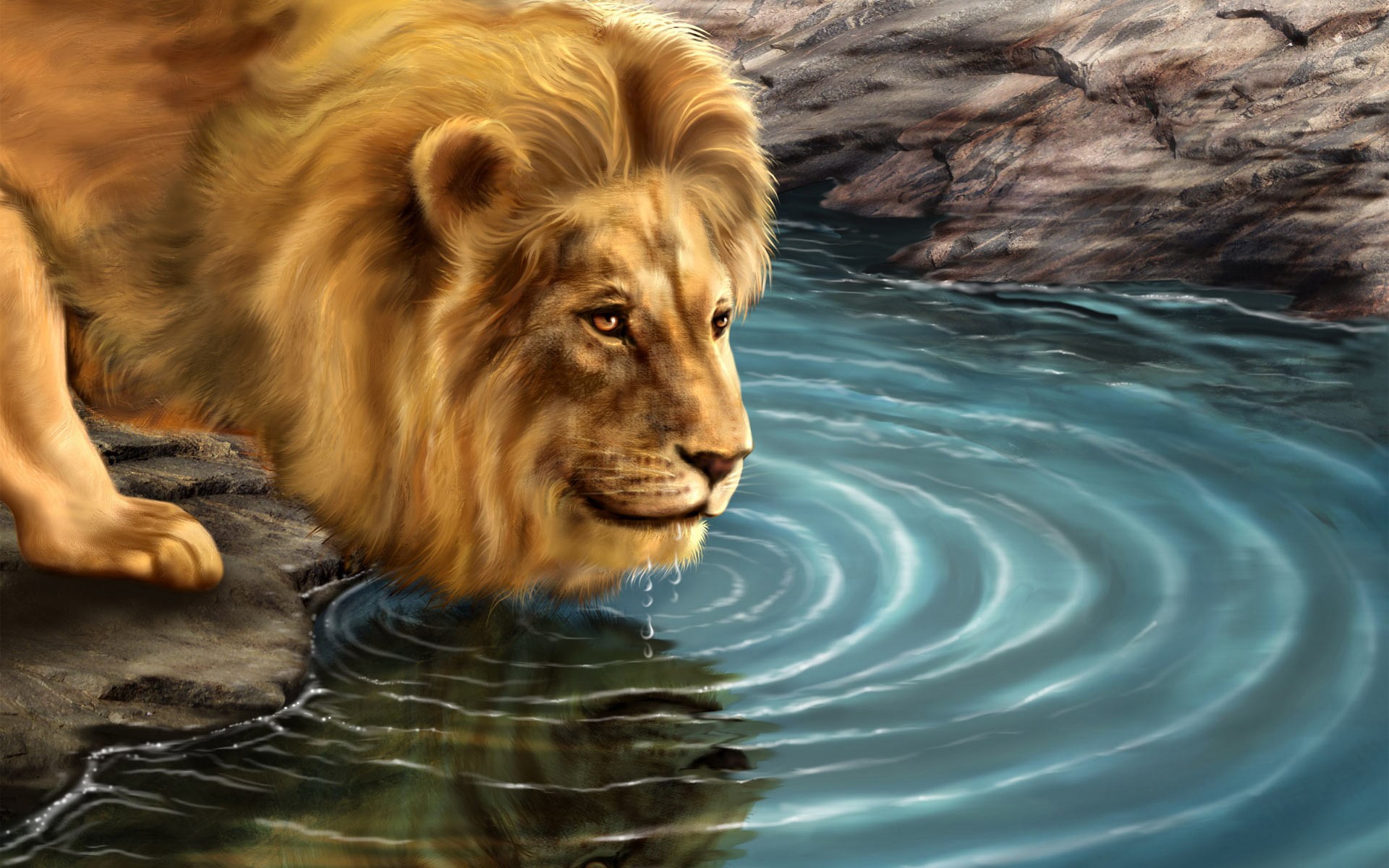 Лев в реке