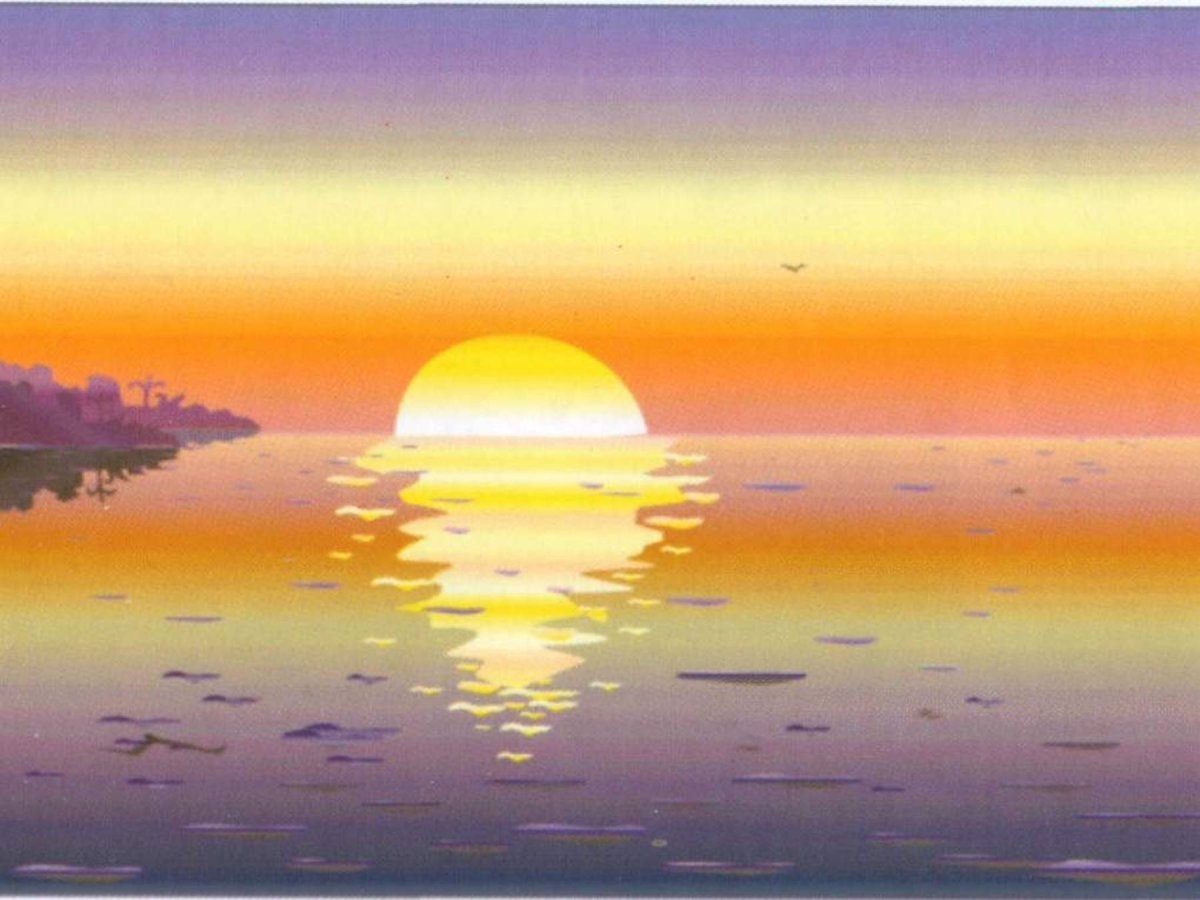 Солнце отражается в воде закат иллюстрация