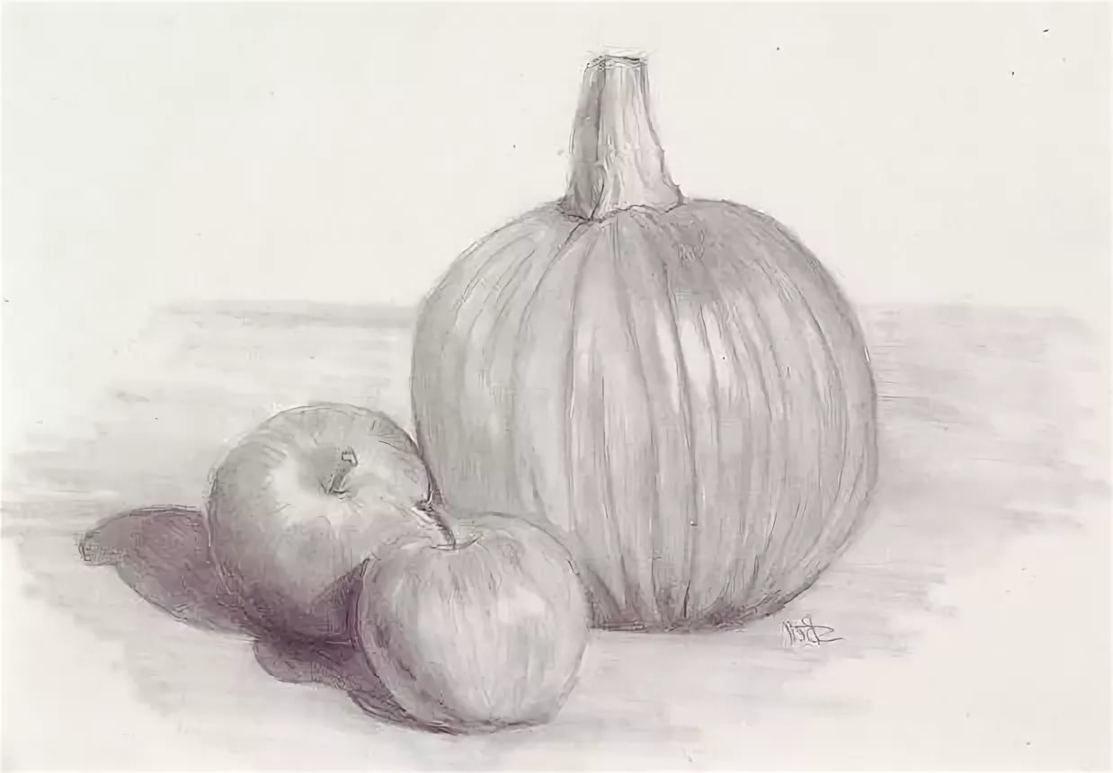 Легкий натюрморт овощи с простым карандашом