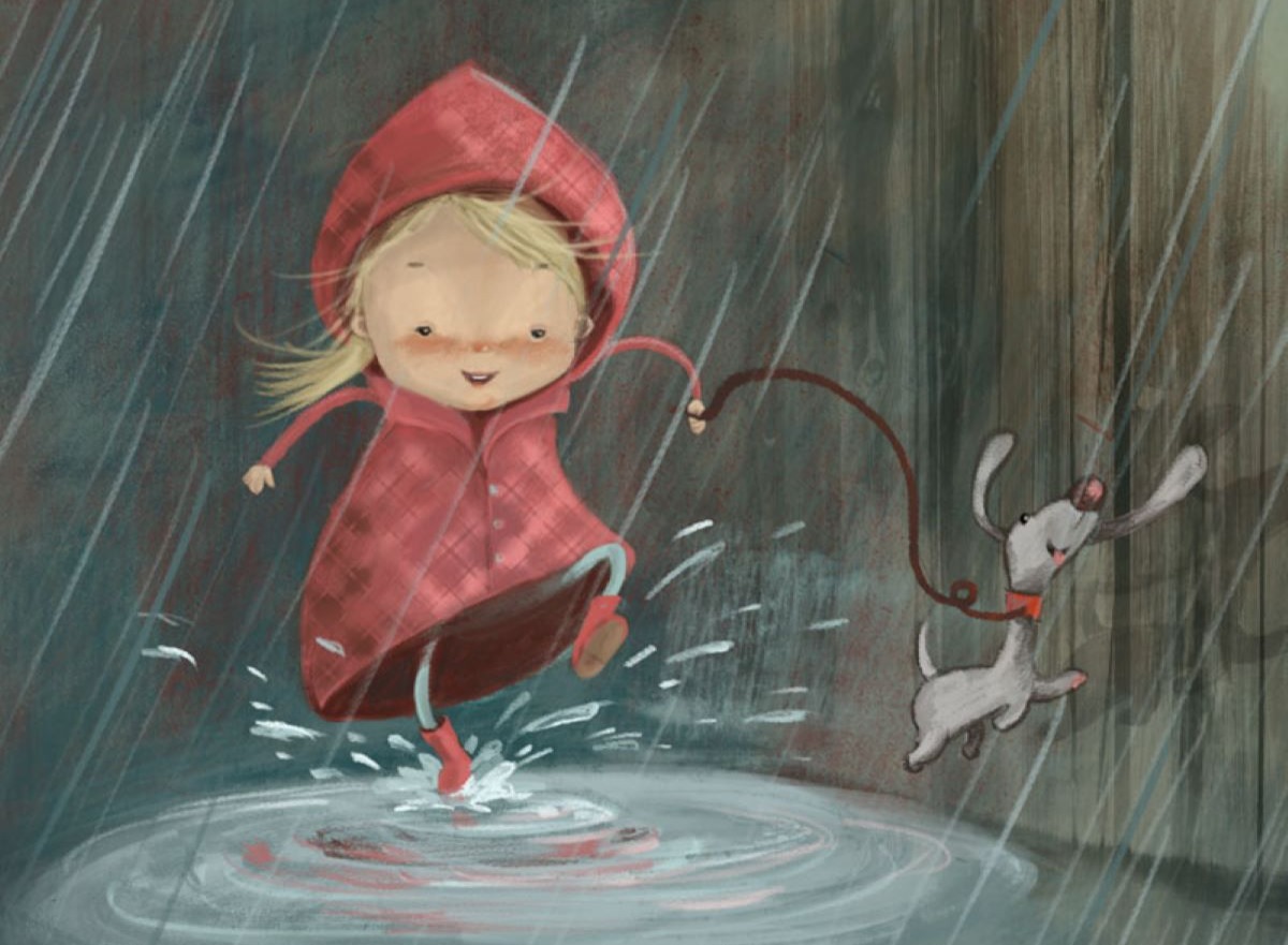 Девочка с собакой под дождем